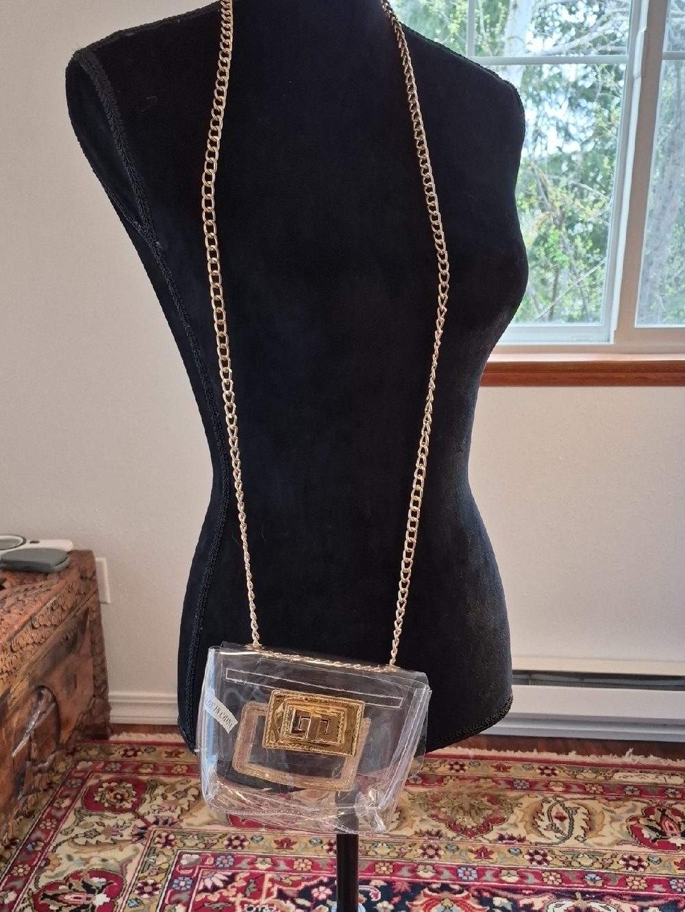 VINTAGE 90s Clear Crissbody Bag With Gold Chain